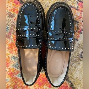 Black patent leather loafers